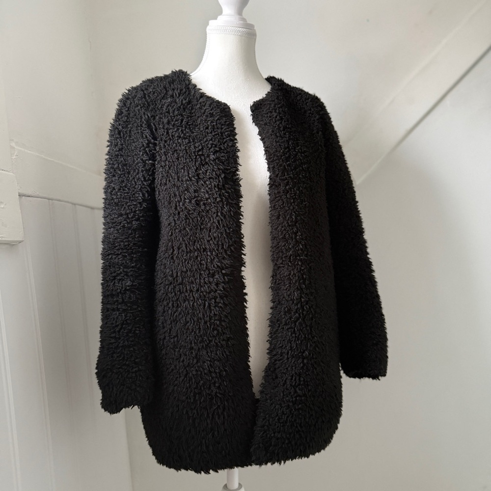 Wilfred Aritzia Black Sherpa Teddy Jacket XXS Cozy Open Front Coat